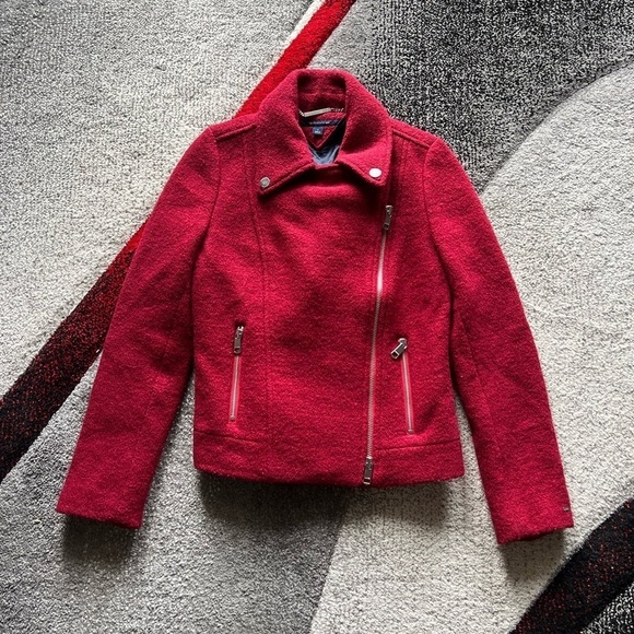 Tommy Hilfiger Red Wool Blend Moto Jacket - Picture 1 of 5